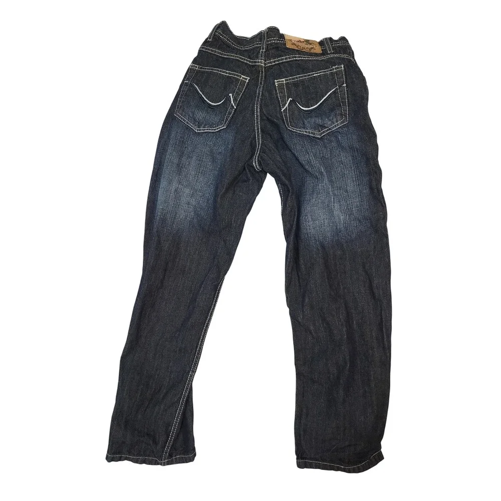 Bklyn Xpress Boys Dark Wash Relaxed Fit Denim Jeans Contrast Stitch Size 14